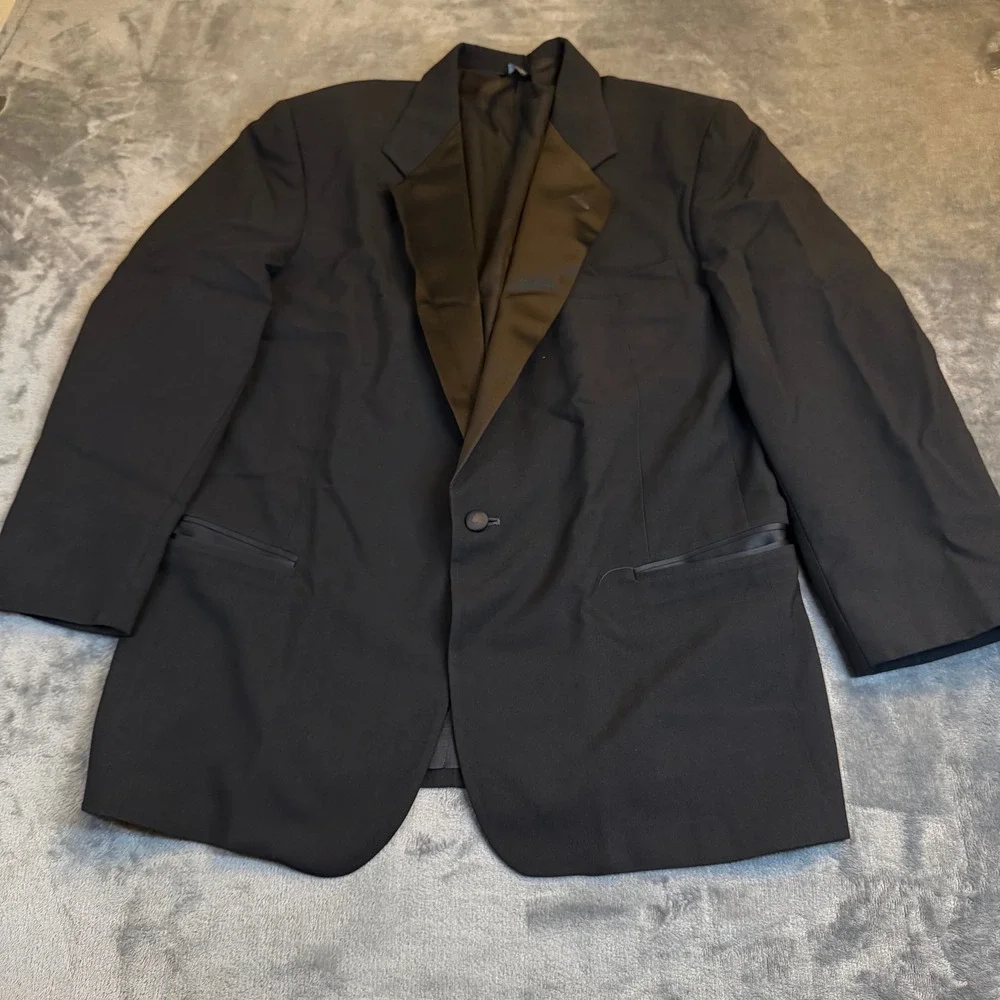 Neil Allyn Tuxedo Jacket Mens‎ 43R Black Wool Satin Peak Lapel Formal Blazer